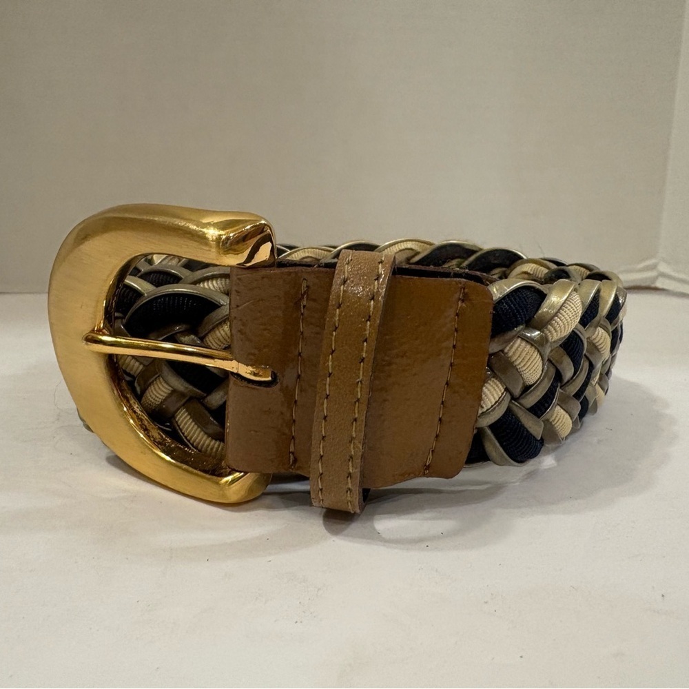 Donna Katz braided black & tan synthetic leather belt size medium